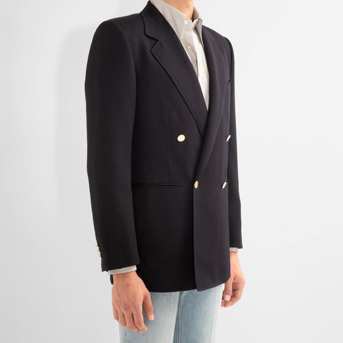 VESTE CROISÉE EN LAINE SERGÉ - BLEU MARINE - Husbands Paris - 3