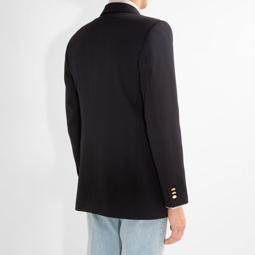 VESTE CROISÉE EN LAINE SERGÉ - BLEU MARINE - Husbands Paris - 5
