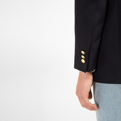 VESTE CROISÉE EN LAINE SERGÉ - BLEU MARINE - Husbands Paris - 6