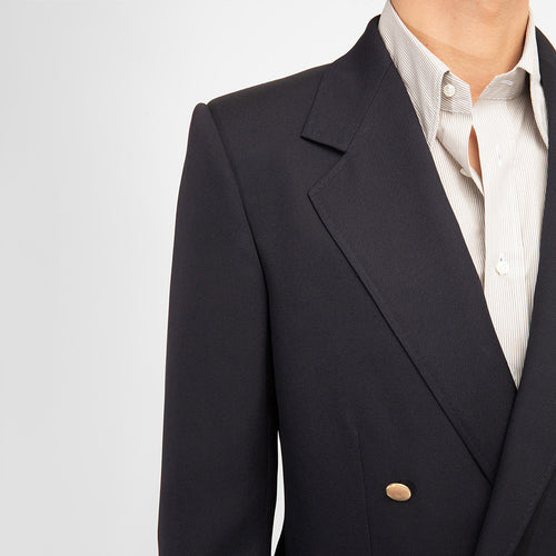 VESTE CROISÉE EN LAINE SERGÉ - BLEU MARINE - Husbands Paris - 2