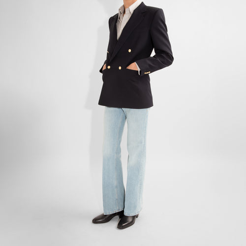 VESTE CROISÉE EN LAINE SERGÉ - BLEU MARINE - Husbands Paris - 4