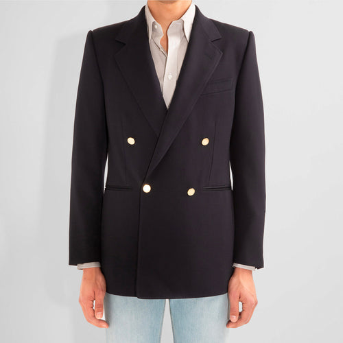 VESTE CROISÉE EN LAINE SERGÉ - BLEU MARINE - Husbands Paris - 1
