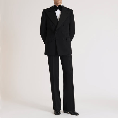 DOUBLE-BREASTED TUXEDO IN GRAIN DE POUDRE - BLACK - Husbands Paris - 1