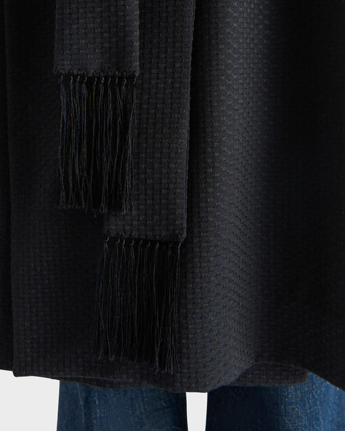 DRESSING GOWN IN VIRGIN WOOL AND SILK - BLACK AND NAVY MICRO PATTERN - Husbands - 7