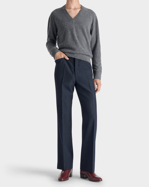 PANTALON ÉVASÉ EN SERGÉ DE POLY-LAINE - BLEU MARINE - Husbands Paris - 4