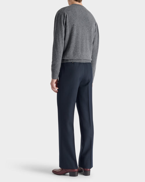 PANTALON ÉVASÉ EN SERGÉ DE POLY-LAINE - BLEU MARINE - Husbands Paris - 3