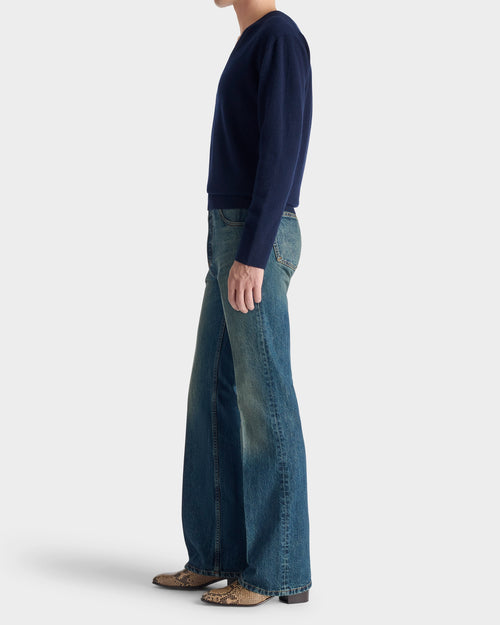 FLARED JEANS IN COTTON DENIM - WASHED INDIGO - Husbands Paris - 3