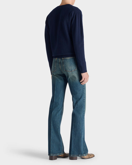 FLARED JEANS IN COTTON DENIM - WASHED INDIGO - Husbands Paris - 6