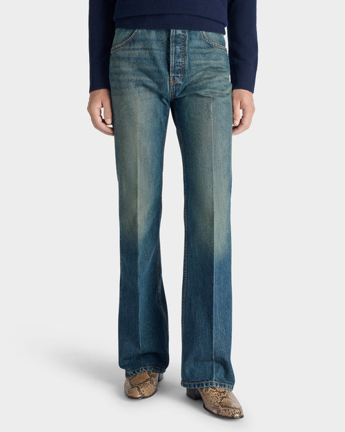 FLARED JEANS IN COTTON DENIM - WASHED INDIGO - Husbands Paris - 1