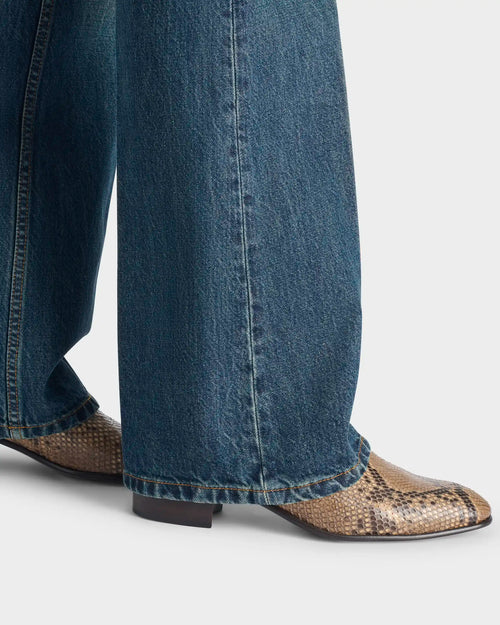 FLARED JEANS IN COTTON DENIM - WASHED INDIGO - Husbands Paris - 5