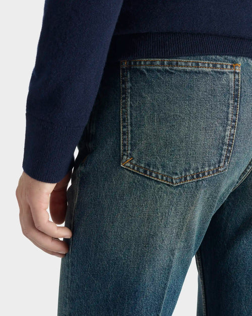 FLARED JEANS IN COTTON DENIM - WASHED INDIGO - Husbands Paris - 2