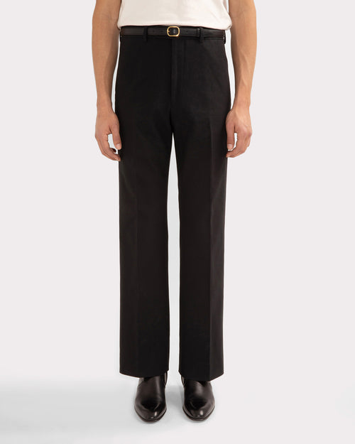 FLARED HIGH-WAISTED TROUSERS IN COTTON DRILL - BLACK - Husbands Paris - 1