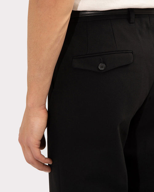 FLARED HIGH-WAISTED TROUSERS IN COTTON DRILL - BLACK - Husbands Paris - 2