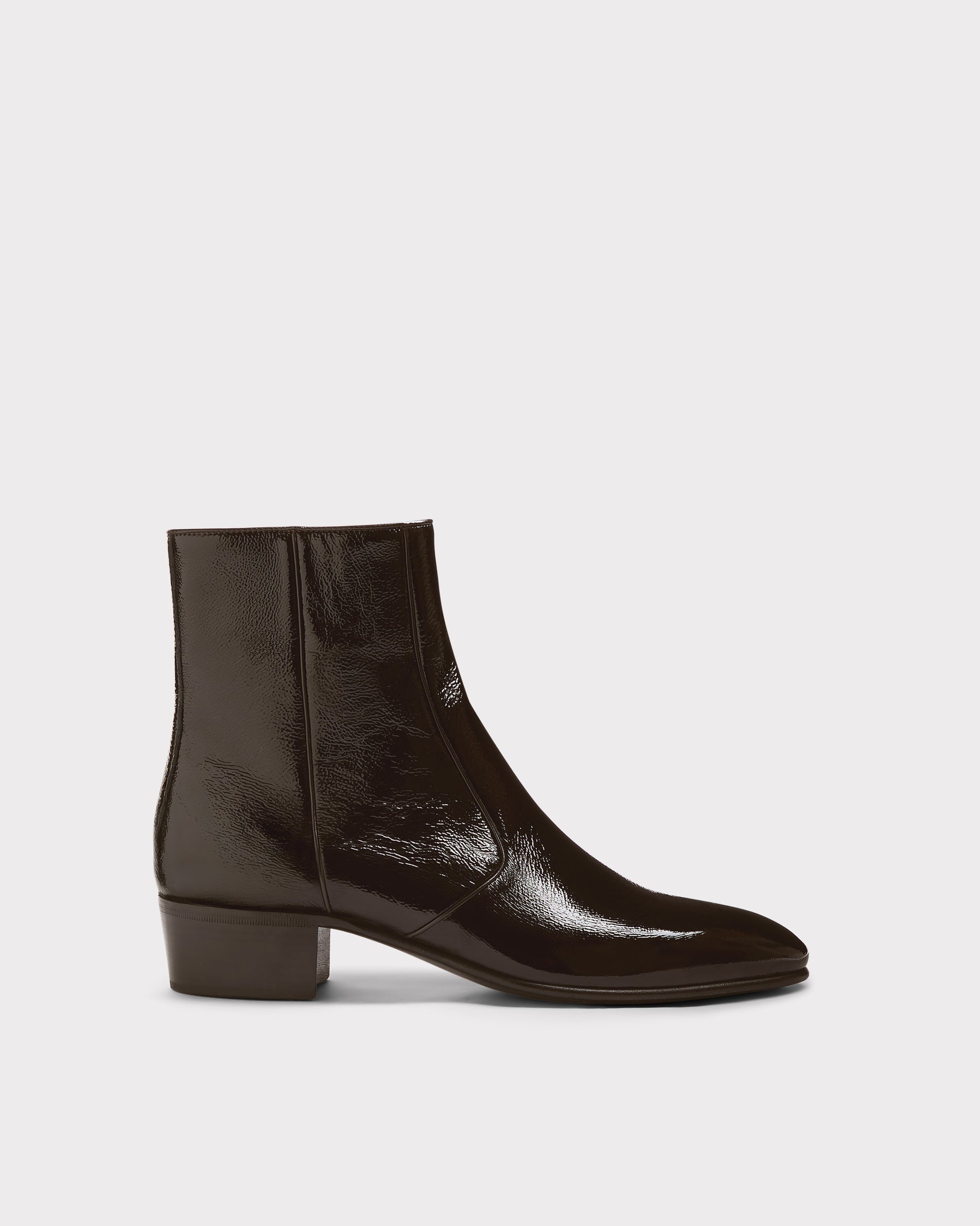 ZIPPED ANKLE BOOTS IN CRACKLED PATENT CALFSKIN - EBONY