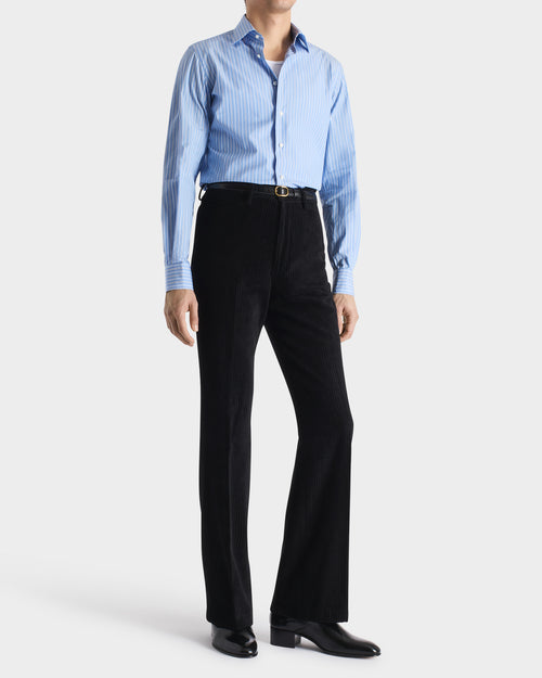 CHEMISE COL CLASSIQUE EN POPELINE DE COTON SUPIMA - BLEUE À RAYURES - Husbands Paris - 4