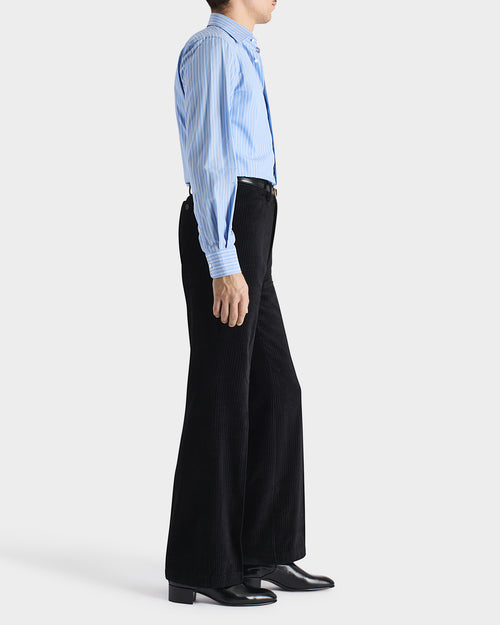 CHEMISE COL CLASSIQUE EN POPELINE DE COTON SUPIMA - BLEUE À RAYURES - Husbands Paris - 3