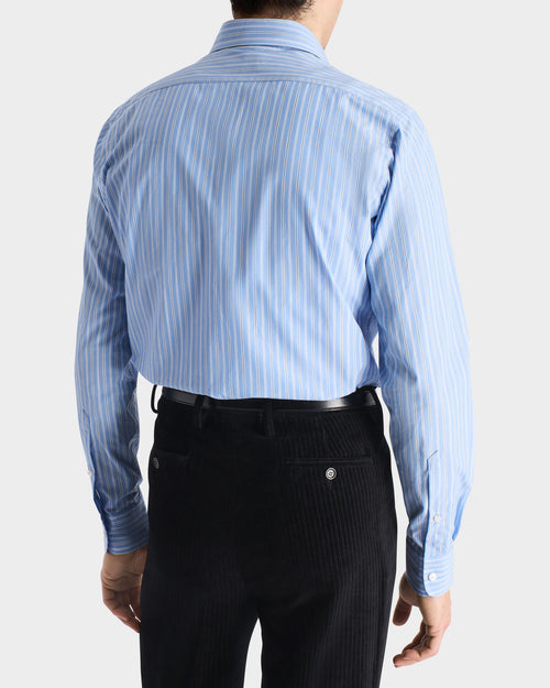 CHEMISE COL CLASSIQUE EN POPELINE DE COTON SUPIMA - BLEUE À RAYURES - Husbands Paris - 6
