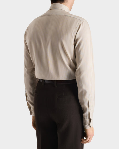 CLASSIC COLLAR SHIRT IN SILK POPLIN - CHAMPAGNE WITH STRIPES - Husbands Paris - 3