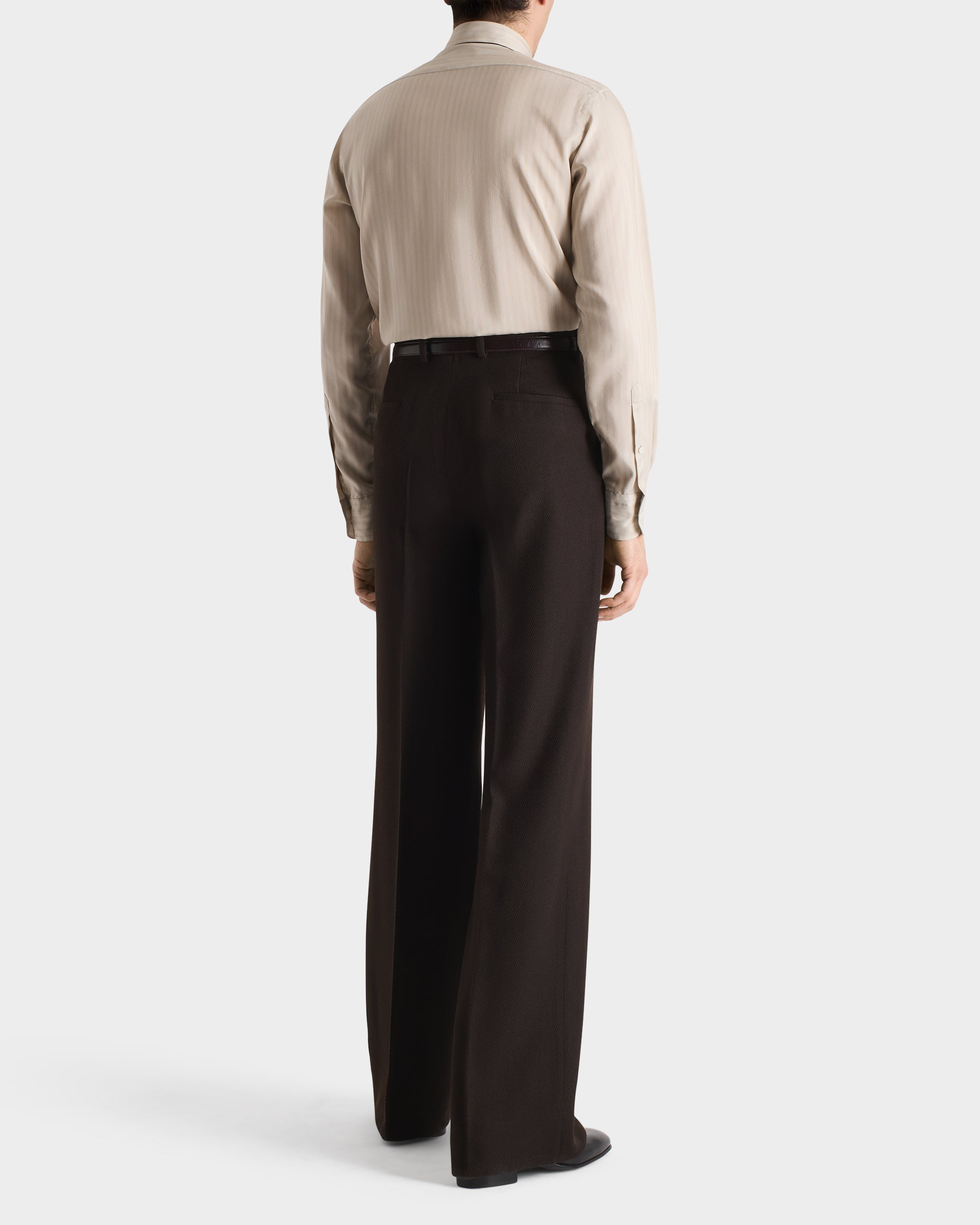 CLASSIC COLLAR SHIRT IN SILK POPLIN - CHAMPAGNE WITH STRIPES