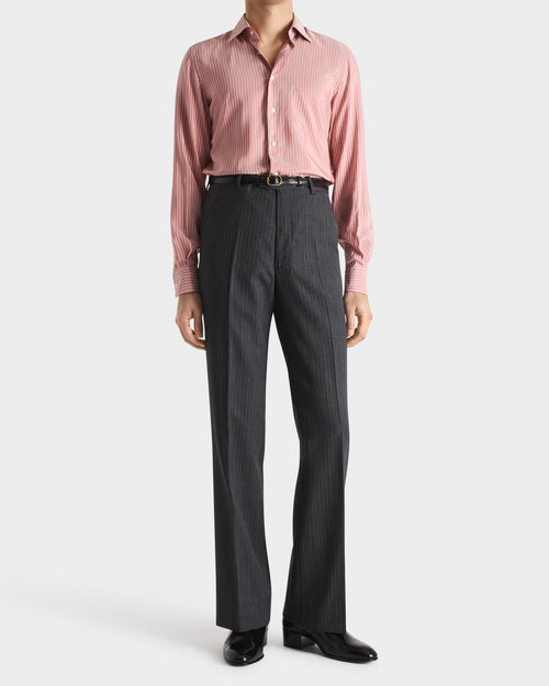 CLASSIC COLLAR SHIRT IN SILK POPLIN - CORAL WITH STRIPES - Husbands Paris - 3