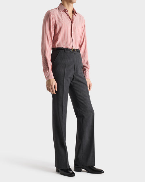 CLASSIC COLLAR SHIRT IN SILK POPLIN - CORAL WITH STRIPES - Husbands Paris - 4