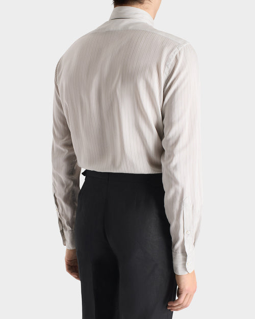 CLASSIC COLLAR SHIRT IN SILK POPLIN - WHITE WITH GREY STRIPES - Husbands Paris - 3