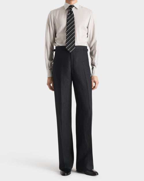 CLASSIC COLLAR SHIRT IN SILK POPLIN - WHITE WITH GREY STRIPES - Husbands Paris - 4