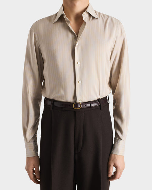 CEINTURE FINE EN CUIR DE VEAU BRILLANT - VIN - Husbands Paris - 3