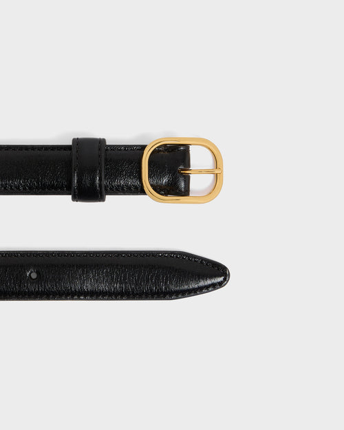 CEINTURE FINE EN CUIR DE VEAU FOULONNÉ BRILLANT - NOIR - Husbands Paris - 2