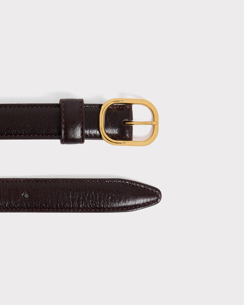 CEINTURE FINE EN CUIR DE VEAU BRILLANT - VIN - Husbands Paris - 2