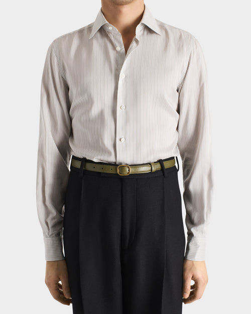 CEINTURE FINE EN CUIR DE VEAU BRILLANT - OLIVE - Husbands Paris - 3