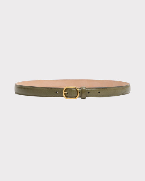 CEINTURE FINE EN CUIR DE VEAU BRILLANT - OLIVE - Husbands Paris - 1