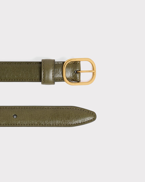 CEINTURE FINE EN CUIR DE VEAU BRILLANT - OLIVE - Husbands Paris - 2