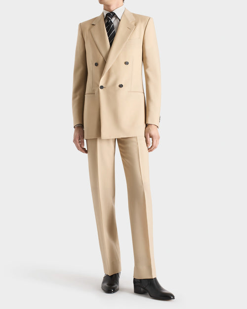 COSTUME CROISÉ EN LAINE ET MOHAIR DE CHEVREAU - BEIGE - Husbands Paris - 1