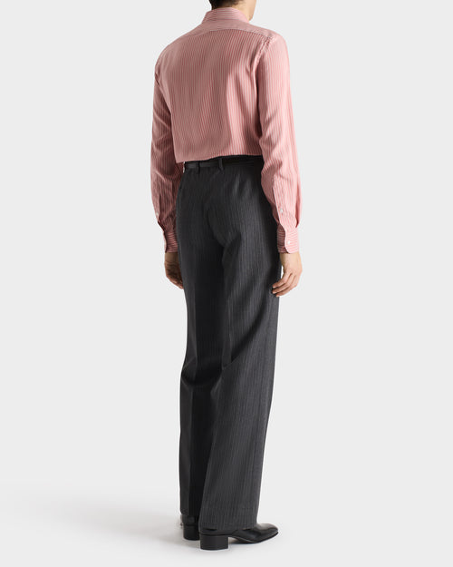 COSTUME CROISÉ EN SERGÉ DE LAINE - ANTHRACITE À RAYURES GRISES - Husbands Paris - 6