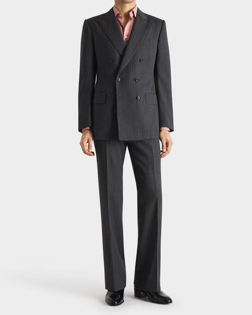 COSTUME CROISÉ EN SERGÉ DE LAINE - ANTHRACITE À RAYURES GRISES - Husbands Paris - 1