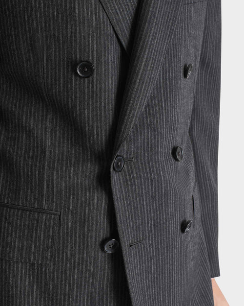 COSTUME CROISÉ EN SERGÉ DE LAINE - ANTHRACITE À RAYURES GRISES - Husbands Paris - 2