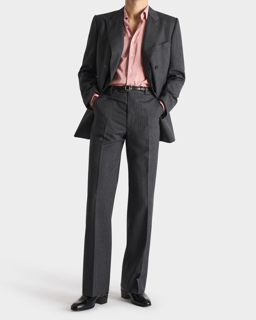 COSTUME CROISÉ EN SERGÉ DE LAINE - ANTHRACITE À RAYURES GRISES - Husbands Paris - 8