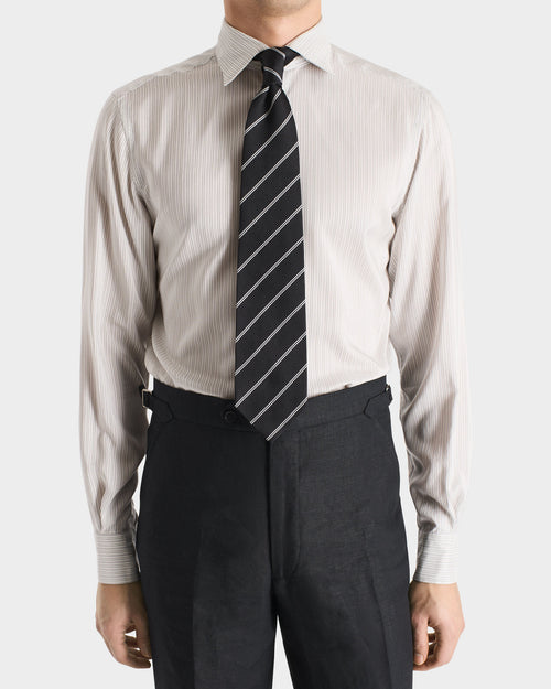 CRAVATE EN JACQUARD DE SOIE - NOIRE À RAYURES BLANCHES - Husbands Paris - 3