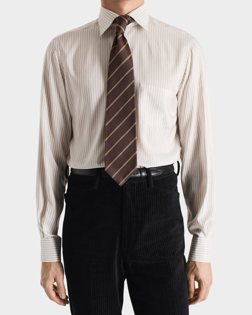 CRAVATE EN JACQUARD DE SOIE - CHOCOLAT À RAYURES DORÉES - Husbands Paris - 3