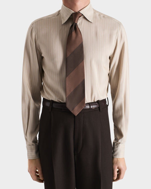 CRAVATE EN JACQUARD DE SOIE - CHOCOLAT À RAYURES ROUILLE - Husbands Paris - 3