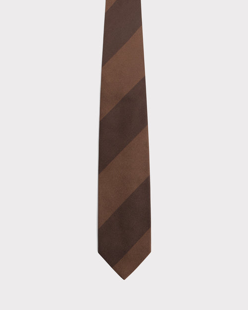 CRAVATE EN JACQUARD DE SOIE - CHOCOLAT À RAYURES ROUILLE - Husbands Paris - 1