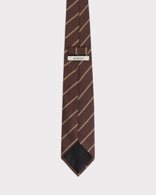 CRAVATE EN JACQUARD DE SOIE - CHOCOLAT À RAYURES DORÉES - Husbands Paris - 1