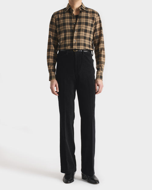 CHEMISE COL CLASSIQUE EN VOILE DE COTON - TAUPE FONCÉ ET CARREAUX BEIGE - Husbands Paris - 4