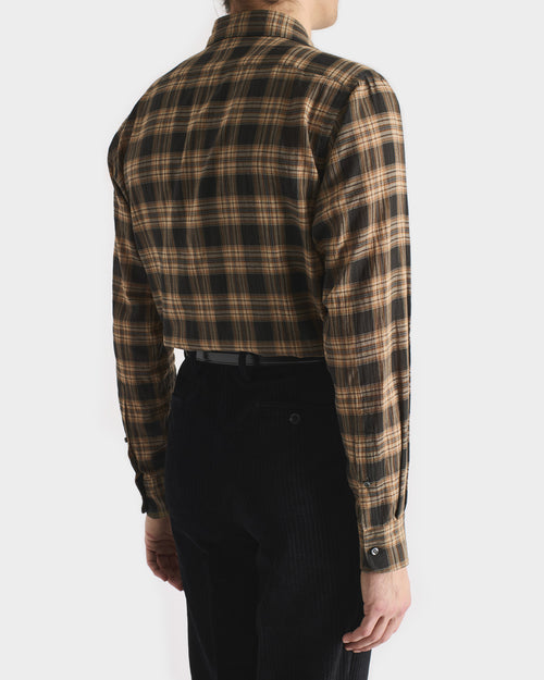 CHEMISE COL CLASSIQUE EN VOILE DE COTON - TAUPE FONCÉ ET CARREAUX BEIGE - Husbands Paris - 5