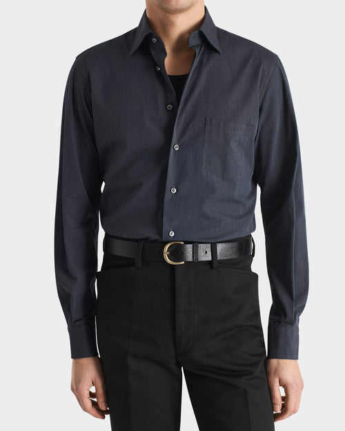 CHEMISE COL CLASSIQUE EN DRAP DE COTON - GRIS ARDOISE - Husbands Paris - 1