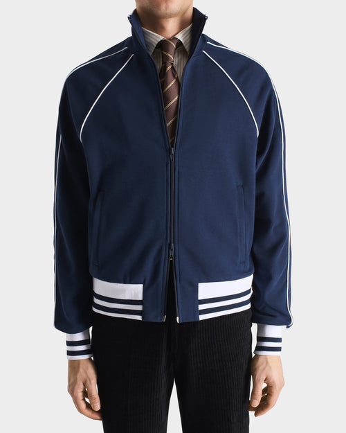VESTE TRACKSUIT EN JERSEY DE POLYCOTON - BLEU FONCÉ - Husbands Paris - 1