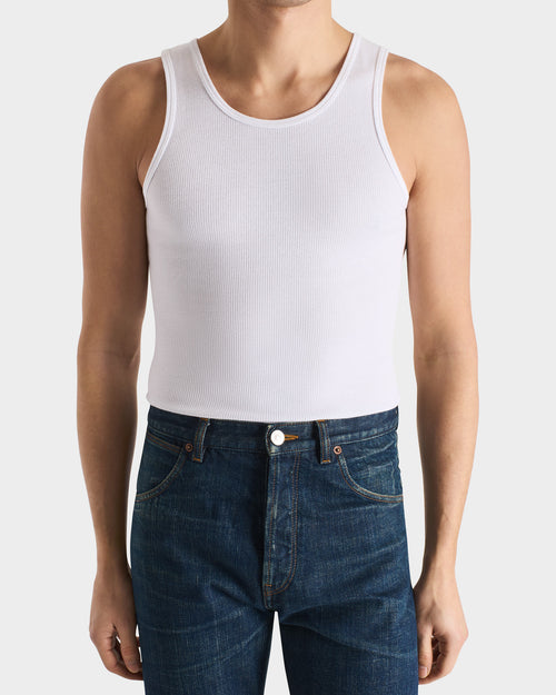 DÉBARDEUR EN COTON PEIGNÉ - BLANC - Husbands Paris - 1