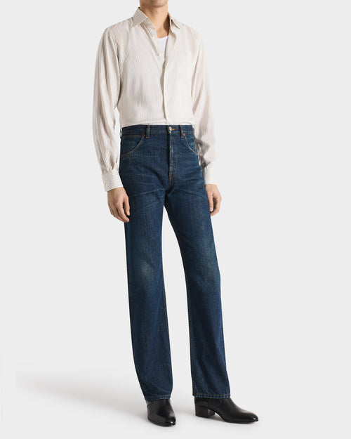 JEAN DROIT EN DENIM DE COTON - INDIGO DÉLAVÉ - Husbands Paris - 4