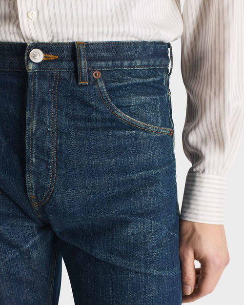 JEAN DROIT EN DENIM DE COTON - INDIGO DÉLAVÉ - Husbands Paris - 1